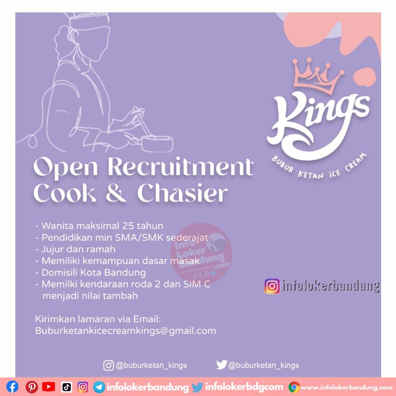 Lowongan Kerja Cook & Cashier Bubur Ketan Kings Bandung Agustus 2022