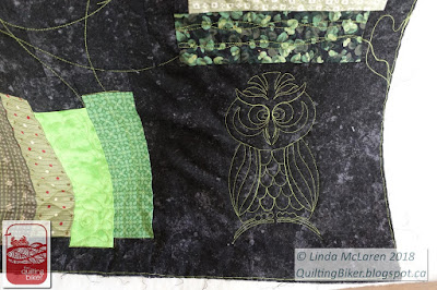 Owl quilt - bottom corner quilted owl