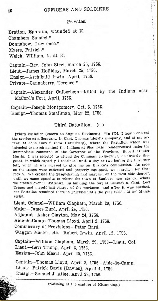 Pennyslvania Archives Series 5 Volumne I Officers and Soliders in the Service of the Providence of Pennsylvania 1744-1765 Page 46