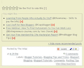 Outbrain Ratings Widget as it appears at the bottom of a Blogger post
