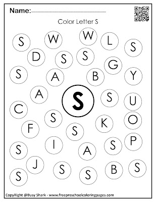 Letter S dot markers free preschool coloring pages ,learn alphabet ABC for toddlers