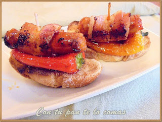 Pinchos de chistorra y bacon con pimientos