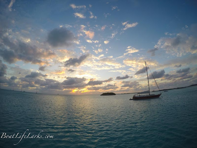 Sailboat at anchor at sunset, Emerald Rock, Exuma Land and Sea Park