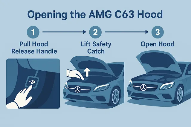 AMG C63のボンネットを開ける手順