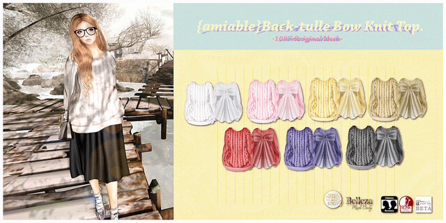 {amiable}Back-tulle Bow Knit Top.