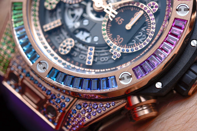 Analice el nuevo reloj réplica de reloj Hublot Big Bang Unico High Jewelry Rainbow King Gold de 45 mm