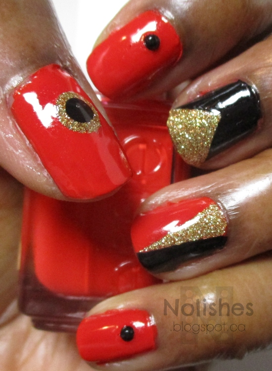 Red, Black and Gold Glitter Mani
