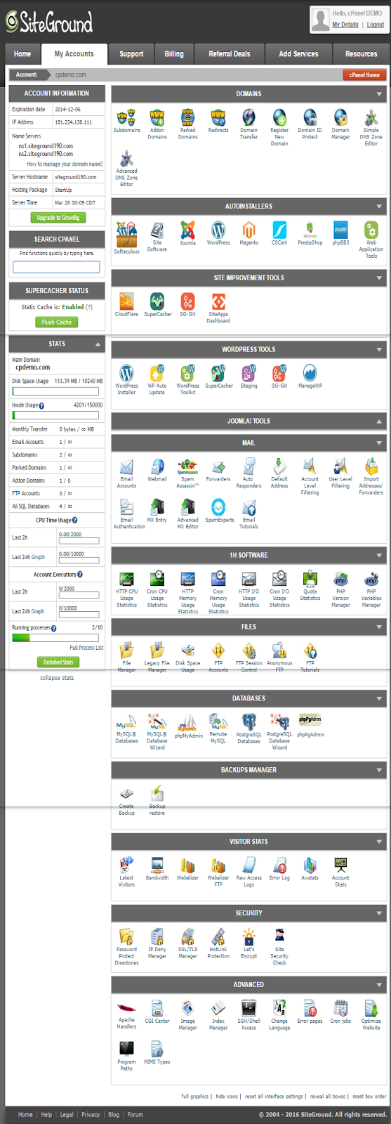 siteground cPanel