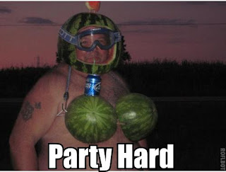 party hard man with watermelon bra