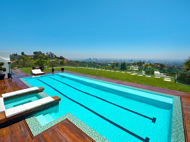 Photo of the pool area at the Bel Air modern residence with Los Angeles view