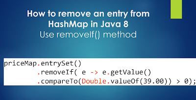  inwards Java based upon some weather condition similar take away all entries where values are greater than  How to Remove a Key, Value, or Entry from an HashMap inwards Java 8 - Example Tutorial