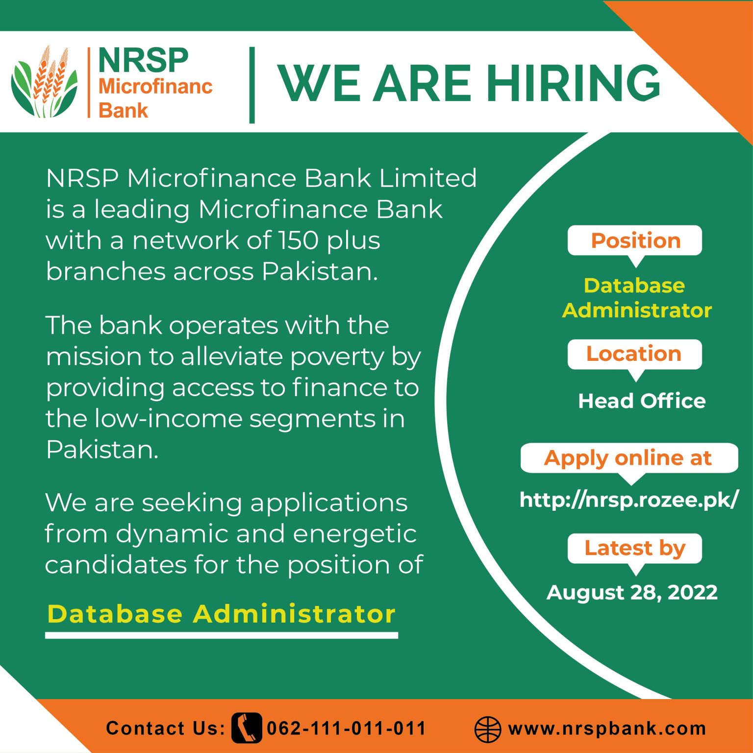 NRSP Microfinance Bank Ltd Jobs For Database Administrator