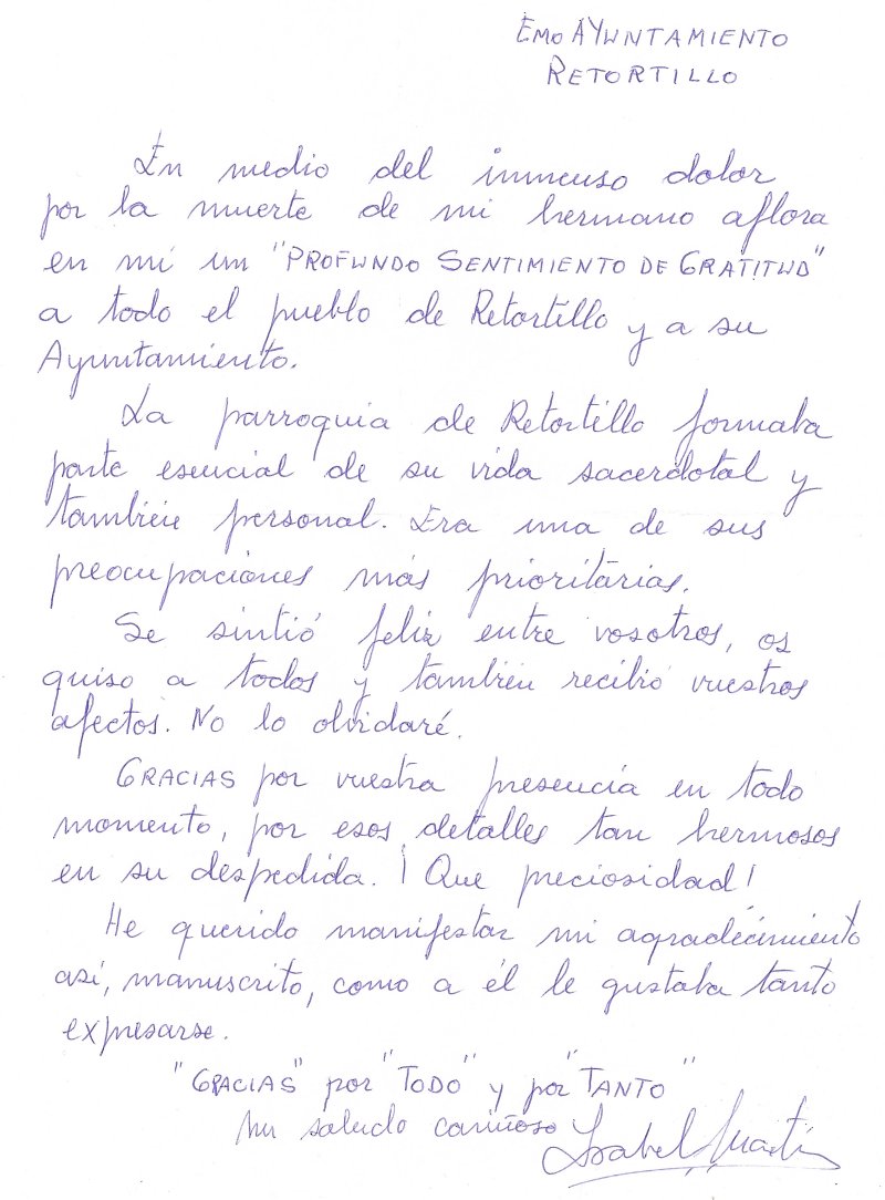 Retortillo: CARTA DE AGRADECIMIENTO