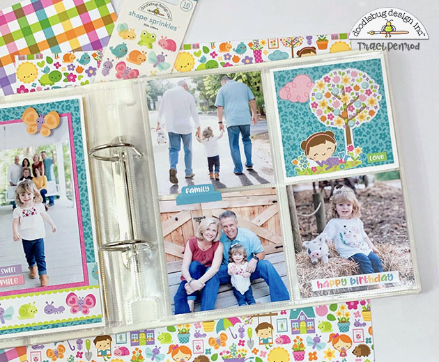 Spring Scrapbook Page Layout with flowers, butterflies, tree, & the Doodlebug Simply Spring Collection