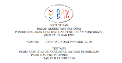 Pengumuman Hasil Akreditasi PAUD dan PNF Tahun 2019