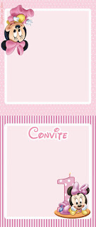 Minnie First Year in Pink: Free Printable Invitations, Cones and Boxes.