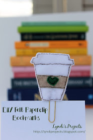 Starbucks coffee cup from felt, DIY bookmark, gold paperclip