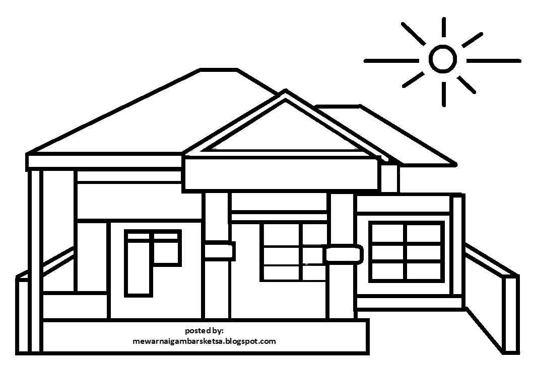 Mewarnai Gambar Mewarnai Gambar Sketsa Pemandangan Rumah 4