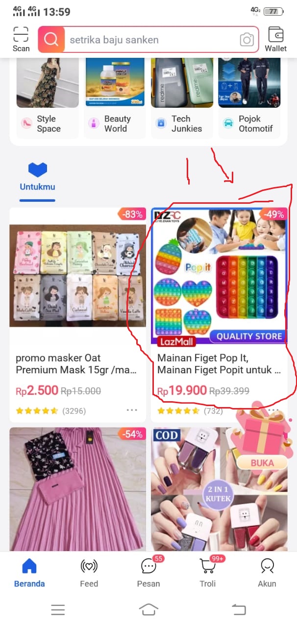 Menu Pilihan Produk di Lazada