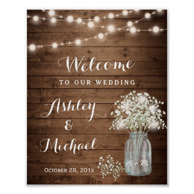  Rustic Baby's Breath Mason Jar Lights Wedding Sign