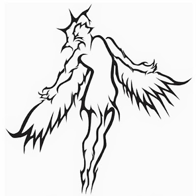 Angel flying tattoo stencil