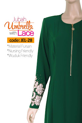 Jubah Umbrella Lace JEL-28 Green Depan 12