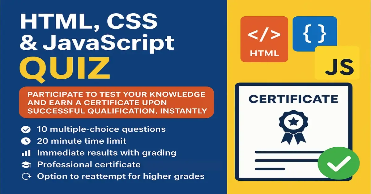 HTML CSS and JavaScript Quiz with Certificate