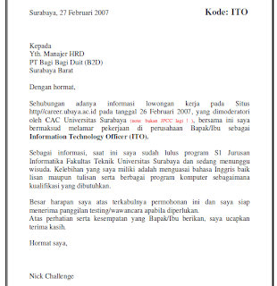 Contoh Surat Berhenti Kerja Bahasa Indonesia - Contoh U