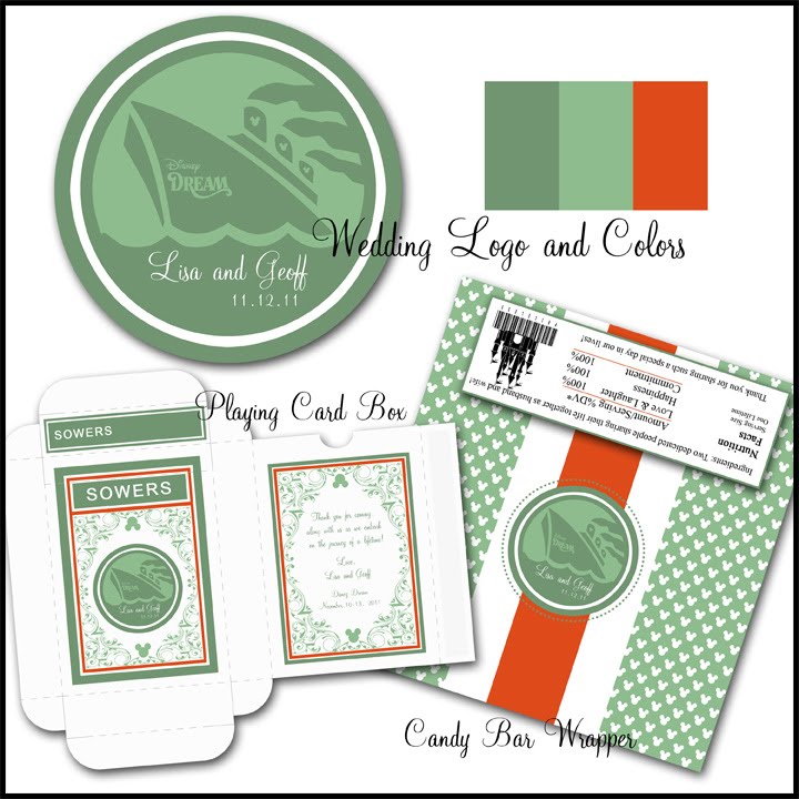 Here is the wedding logo and printable candy bar wrapper and playing card 