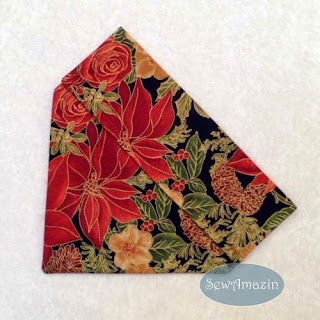  Christmas Dog Bandana, over the collar, red poinsettia, roses