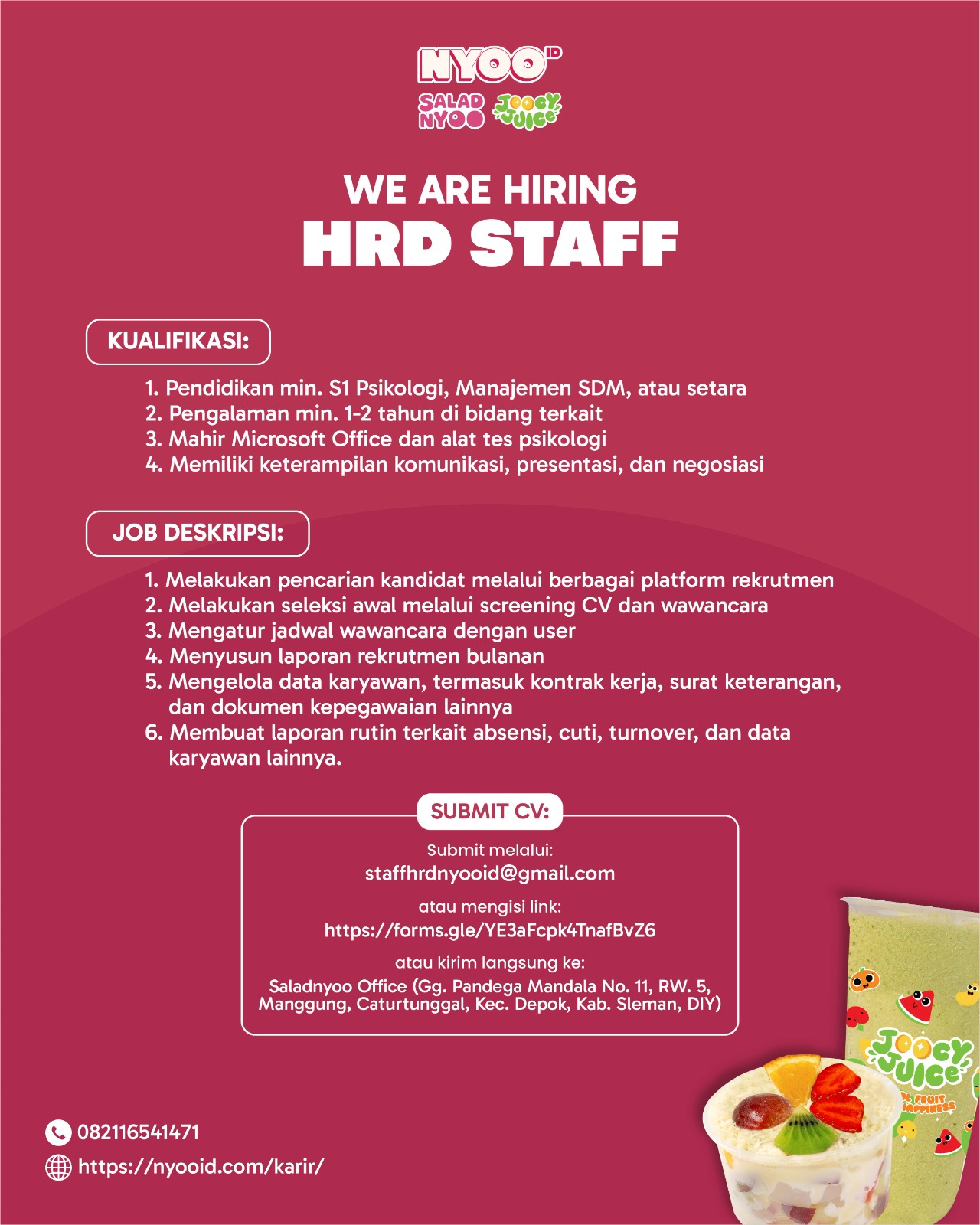 Lowongan Kerja Salad Nyoo 9 Posisi di Solo, Klaten, Sukoharjo, Jogja