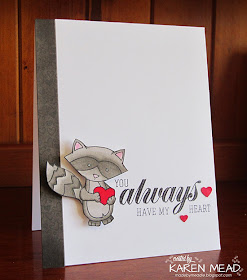 Clean and Simple Raccoon Love Card by Karen Mead | Stamps by Newton's Nook Designs