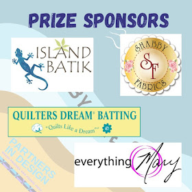 Prize sponsors for the quilt-a-long include Island Batik, Quilters Dream Batting, Everything Mary, and Shabby Fabrics