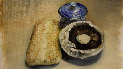 Bread and Mushroom, work in progress step 4 .Daily painting.