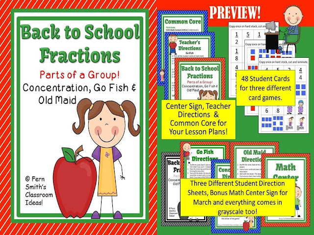 Fern Smith's Classroom Ideas, Five Freebies, Moose Place Value Center, Time to the Hour for Back to School Math Center Sign, Fractions with a Back to School Theme and two math center times, Froggy Goes to School Writing Center writing center sign, all available at Teacherspayteachers.