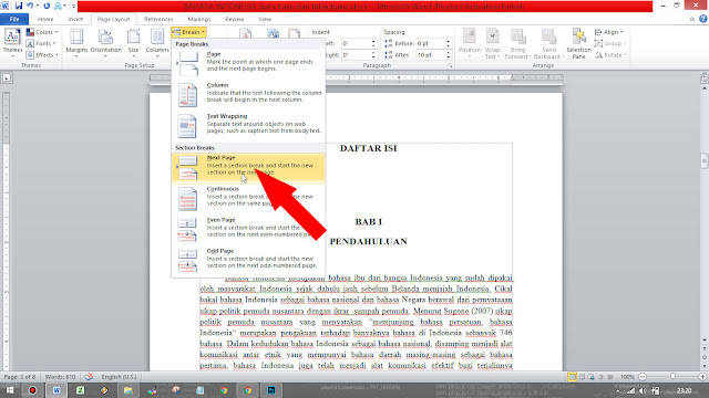 Cara Membuat Format Nomor Halaman Yang Berbeda di Word 2013 Dalam Satu Dokumen