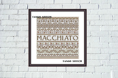 Macchiato coffee cross stitch ornament sampler hand embroidery - Tango Stitch