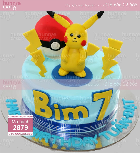 Bánh gato sinh nhật fondant nặn hình Pikachi trong Pokemon