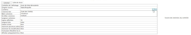 zone de liste déroulante configuration quelle table