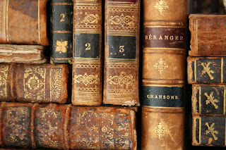 pile of leather bound books