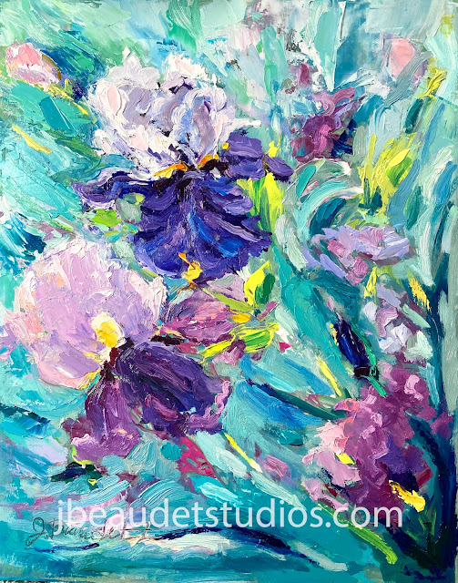 oil painting of purple irises by Jennifer Beaudet Zondervan