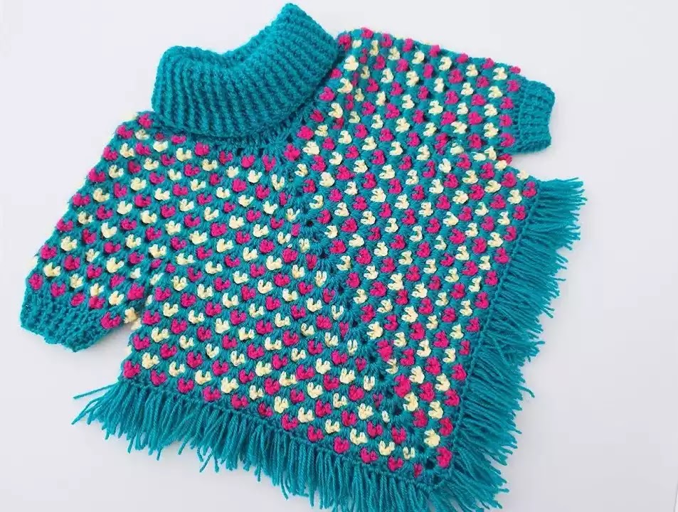 APRENDE A TEJER GRATIS Poncho con Flecos Para Niñas Crochet