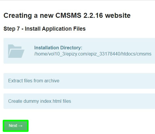 cmsms installation application files