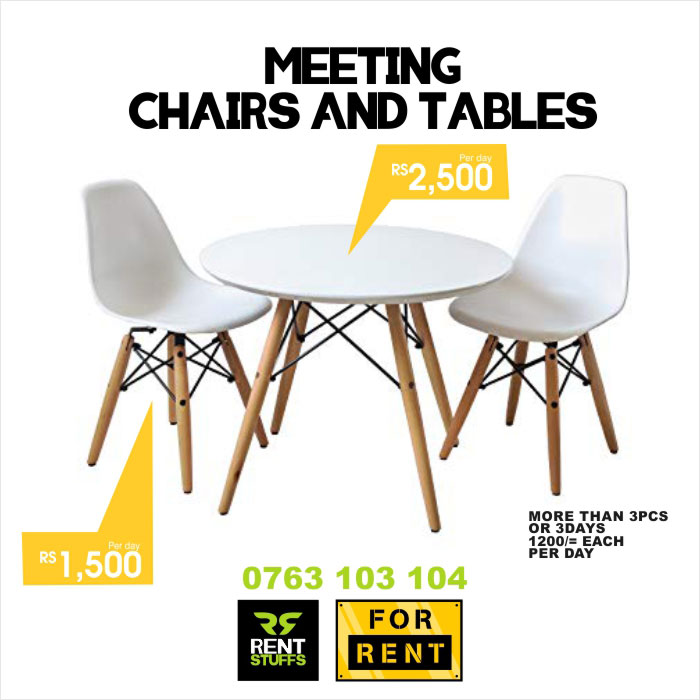 White Discussion Tables and Chairs for Rent.  Table rent per day 2500/= each Chair rent per day 1500/= each  More the 3 days or 3 pcs 1200/= each Special rates for long term rents  Call/SMS 0763 103 104 https://www.facebook.com/rentstuffs/  #cocktailtable #bartable #rent #furniturerent #furniture #table #tablerent #rentstuffs #discussionchair