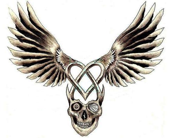tatoo design Tattoo design with winged skull and love bone shaped