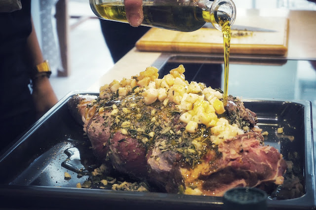 Italian wild boar stuffed with fresh herbs and pork fat topped with olive oil