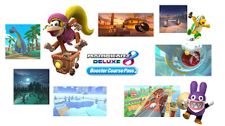 Mario Kart 8 Deluxe Booster Course 2 graphic with multiple course images and characters + kart artworks