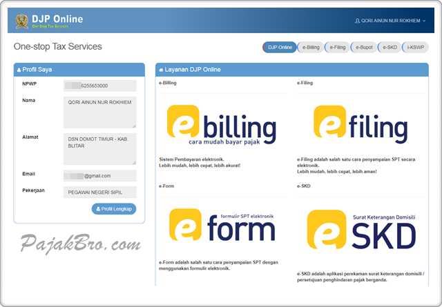 Halaman Utama DJP Online Pajak