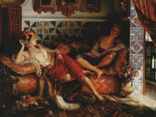 Femmes mauresques d'Alger dans leur appartement. 1846 par  Henri Félix Emmanuel Philippoteaux