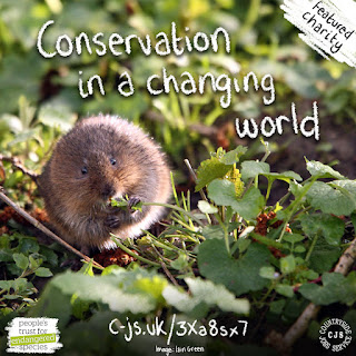 Water vole nibbling on foliage with the caption 'Conservation in a changing world'